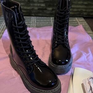 Glossy Black Women's Combat Boots